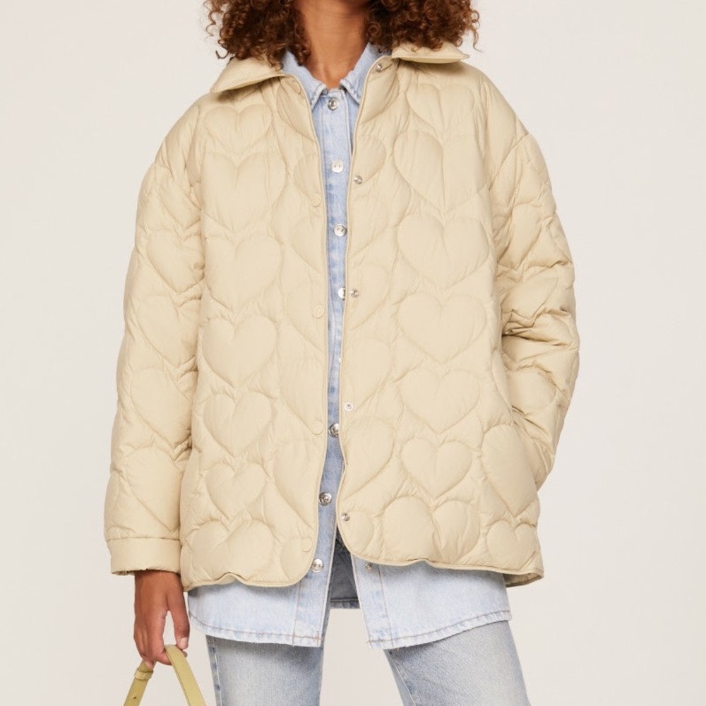 Sandro Gloriana Heart Quilted Jacket in Tan